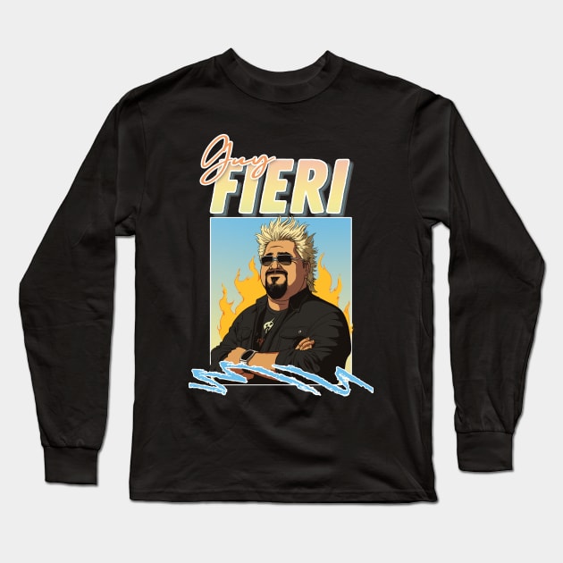 Guy Fieri Tribute Aesthetic 90s Style Fanart Long Sleeve T-Shirt by DankFutura